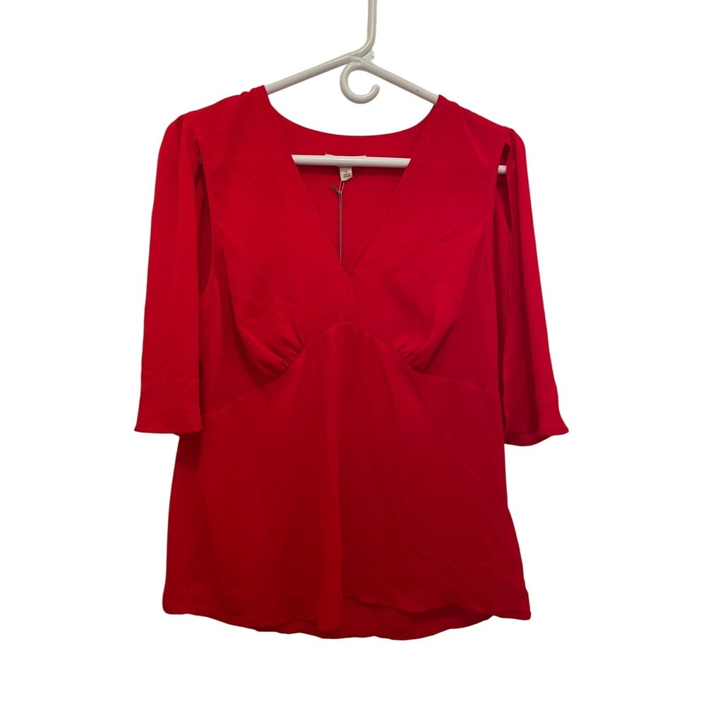NY&C Eva Mendez Women's Bright Red V-Neck Blouse Med – Cape Dressy‎ Casual Flowy